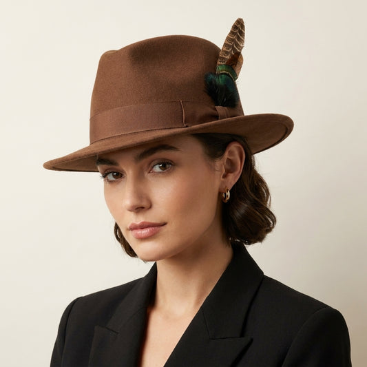 Natural Brown & Green Feather Hat Pin